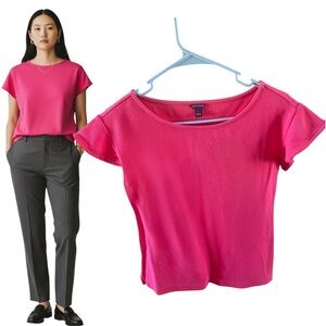 Ann Taylor Pink Textured Flutter Sleeve Top Small Business Casual Blouse